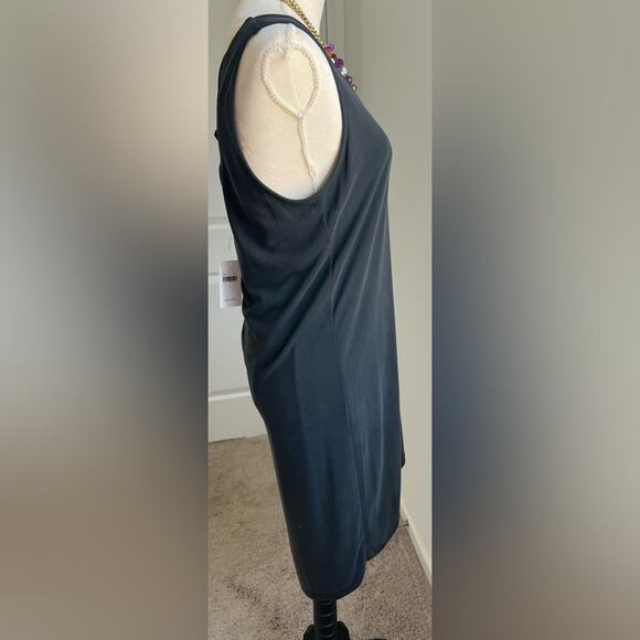 NWT SPLENDID Sleeveless Asymmetrical Hem MIDI Criss Cross Back Black Dress Sz S - Picture 3 of 9